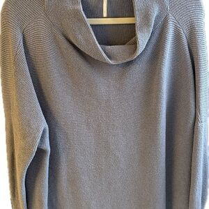 Free People Textured Cowl Neck Sweater Blue Oversized Pullover Size M